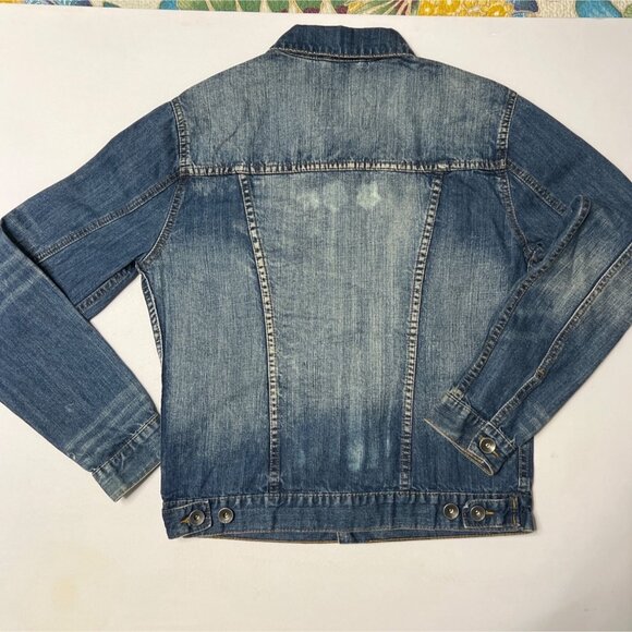 Axel Denim Jacket Unisex Size L Blue Distressed 100% Cotton Buttons Jean Jacket - Picture 2 of 8